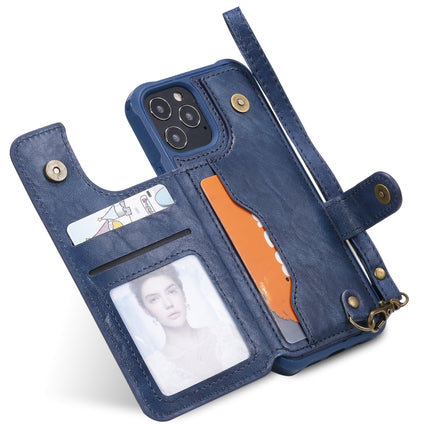 Shockproof Horizontal Flip Protective Case with Holder & Card Slots & Wallet & Photo Frame & Short Lanyard (Blue)-garmade.com