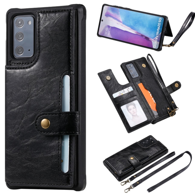 Shockproof Horizontal Flip Protective Case with Holder & Card Slots & Wallet & Photo Frame & Short Lanyard For Samsung Galaxy Note20(Black)-garmade.com
