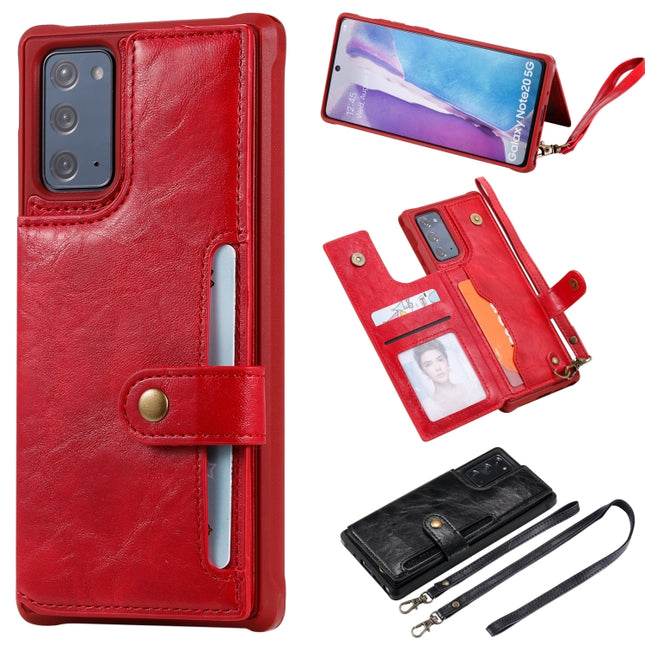 Shockproof Horizontal Flip Protective Case with Holder & Card Slots & Wallet & Photo Frame & Short Lanyard For Samsung Galaxy Note20(Red)-garmade.com