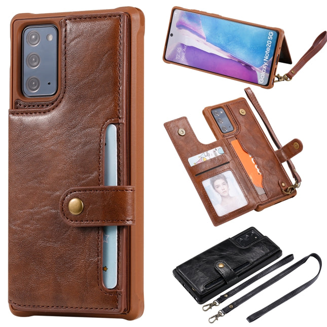 Shockproof Horizontal Flip Protective Case with Holder & Card Slots & Wallet & Photo Frame & Short Lanyard For Samsung Galaxy Note20(Coffee)-garmade.com