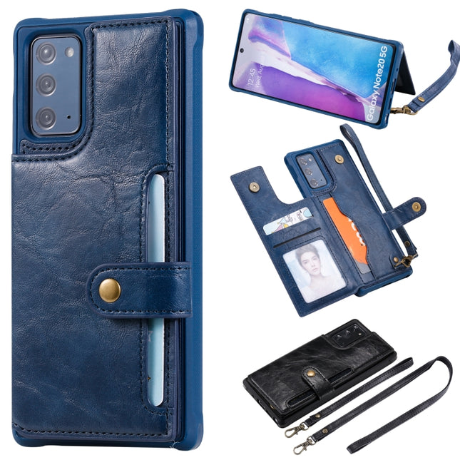 Shockproof Horizontal Flip Protective Case with Holder & Card Slots & Wallet & Photo Frame & Short Lanyard For Samsung Galaxy Note20(Blue)-garmade.com