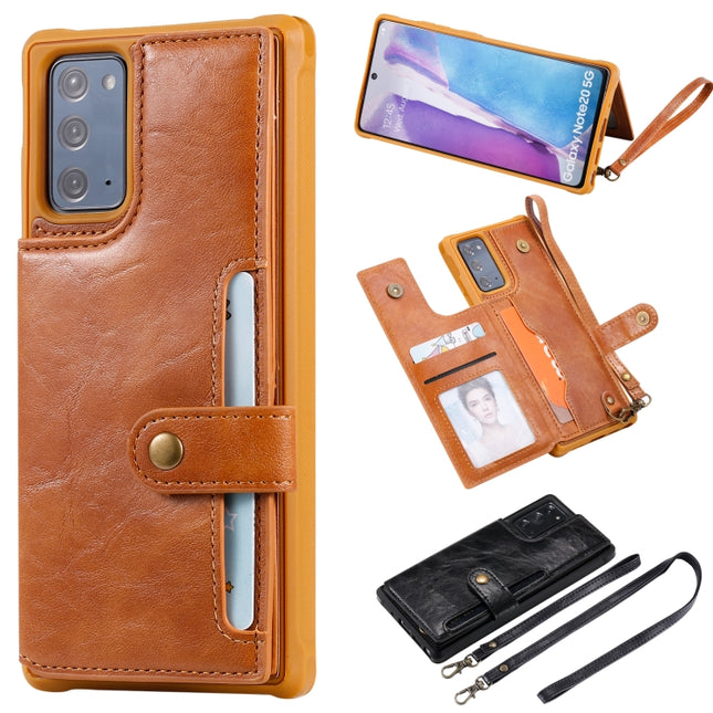 Shockproof Horizontal Flip Protective Case with Holder & Card Slots & Wallet & Photo Frame & Short Lanyard For Samsung Galaxy Note20(Brown)-garmade.com
