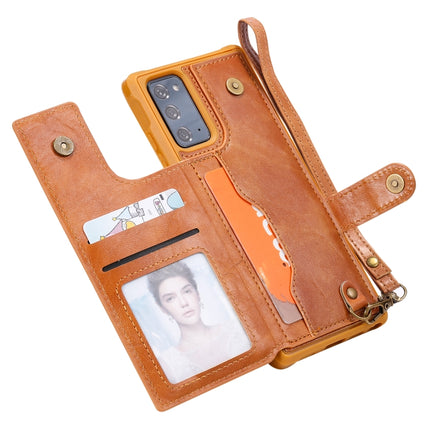 Shockproof Horizontal Flip Protective Case with Holder & Card Slots & Wallet & Photo Frame & Short Lanyard For Samsung Galaxy Note20(Brown)-garmade.com