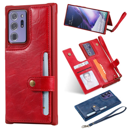 Shockproof Horizontal Flip Protective Case with Holder & Card Slots & Wallet & Photo Frame & Short Lanyard For Samsung Galaxy Note20 Ultra(Red)-garmade.com