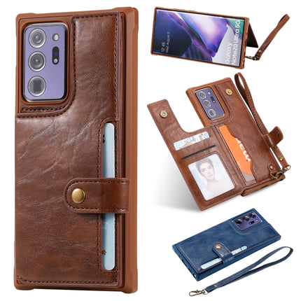 Shockproof Horizontal Flip Protective Case with Holder & Card Slots & Wallet & Photo Frame & Short Lanyard For Samsung Galaxy Note20 Ultra(Coffee)-garmade.com