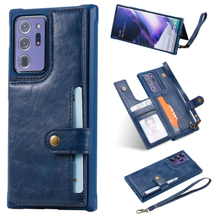 Shockproof Horizontal Flip Protective Case with Holder & Card Slots & Wallet & Photo Frame & Short Lanyard For Samsung Galaxy Note20 Ultra(Blue)-garmade.com