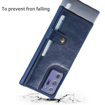 Shockproof Horizontal Flip Protective Case with Holder & Card Slots & Wallet & Photo Frame & Short Lanyard For Samsung Galaxy Note20 Ultra(Blue)-garmade.com