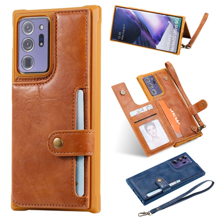 Shockproof Horizontal Flip Protective Case with Holder & Card Slots & Wallet & Photo Frame & Short Lanyard For Samsung Galaxy Note20 Ultra(Brown)-garmade.com