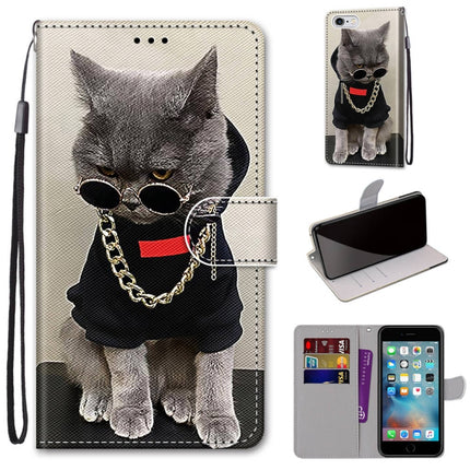 Coloured Drawing Cross Texture Horizontal Flip PU Leather Case with Holder & Card Slots & Wallet & Lanyard For iPhone 6 / 6s(B09 Golden Chain Grey Cat)-garmade.com