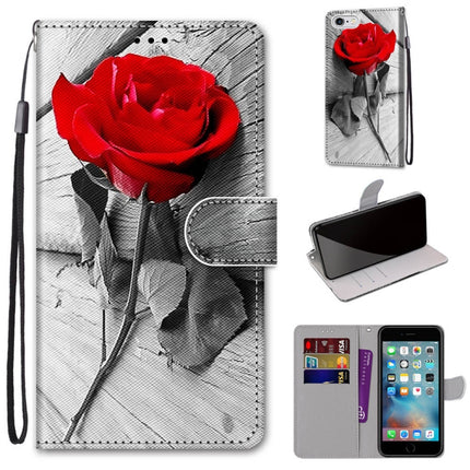 Coloured Drawing Cross Texture Horizontal Flip PU Leather Case with Holder & Card Slots & Wallet & Lanyard For iPhone 6 / 6s(B10 Wood Red Rose)-garmade.com