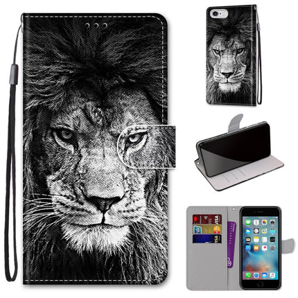 Coloured Drawing Cross Texture Horizontal Flip PU Leather Case with Holder & Card Slots & Wallet & Lanyard For iPhone 6 / 6s(B11 Black White Lion Head)-garmade.com