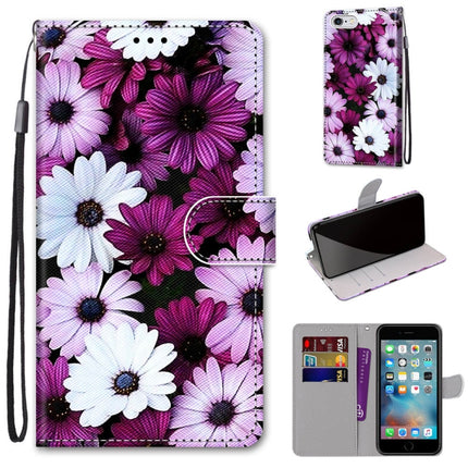 Coloured Drawing Cross Texture Horizontal Flip PU Leather Case with Holder & Card Slots & Wallet & Lanyard For iPhone 6 / 6s(Chrysanthemum Pink White Purple)-garmade.com