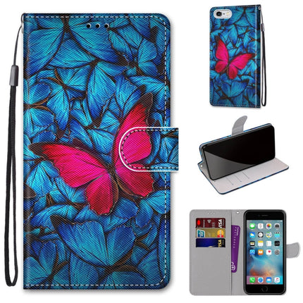 Coloured Drawing Cross Texture Horizontal Flip PU Leather Case with Holder & Card Slots & Wallet & Lanyard For iPhone 6 / 6s(Blue Red Butterfly)-garmade.com