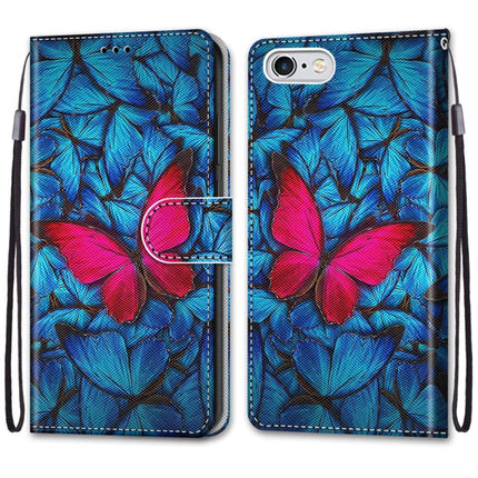 Coloured Drawing Cross Texture Horizontal Flip PU Leather Case with Holder & Card Slots & Wallet & Lanyard For iPhone 6 / 6s(Blue Red Butterfly)-garmade.com