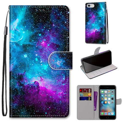Coloured Drawing Cross Texture Horizontal Flip PU Leather Case with Holder & Card Slots & Wallet & Lanyard For iPhone 6 / 6s(Purple Green Starry Sky)-garmade.com