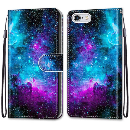 Coloured Drawing Cross Texture Horizontal Flip PU Leather Case with Holder & Card Slots & Wallet & Lanyard For iPhone 6 / 6s(Purple Green Starry Sky)-garmade.com