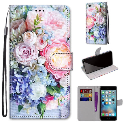Coloured Drawing Cross Texture Horizontal Flip PU Leather Case with Holder & Card Slots & Wallet & Lanyard For iPhone 6 / 6s(Light Pink Bouquet)-garmade.com