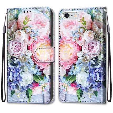 Coloured Drawing Cross Texture Horizontal Flip PU Leather Case with Holder & Card Slots & Wallet & Lanyard For iPhone 6 / 6s(Light Pink Bouquet)-garmade.com