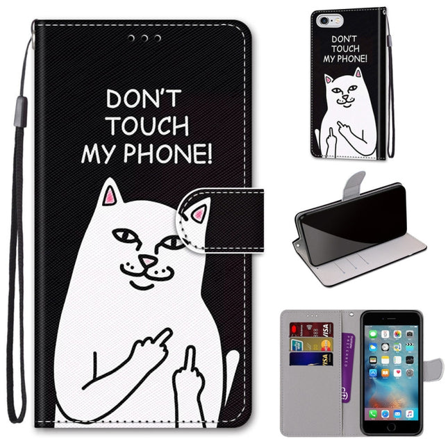 Coloured Drawing Cross Texture Horizontal Flip PU Leather Case with Holder & Card Slots & Wallet & Lanyard For iPhone 6 / 6s(Middle Finger White Cat)-garmade.com