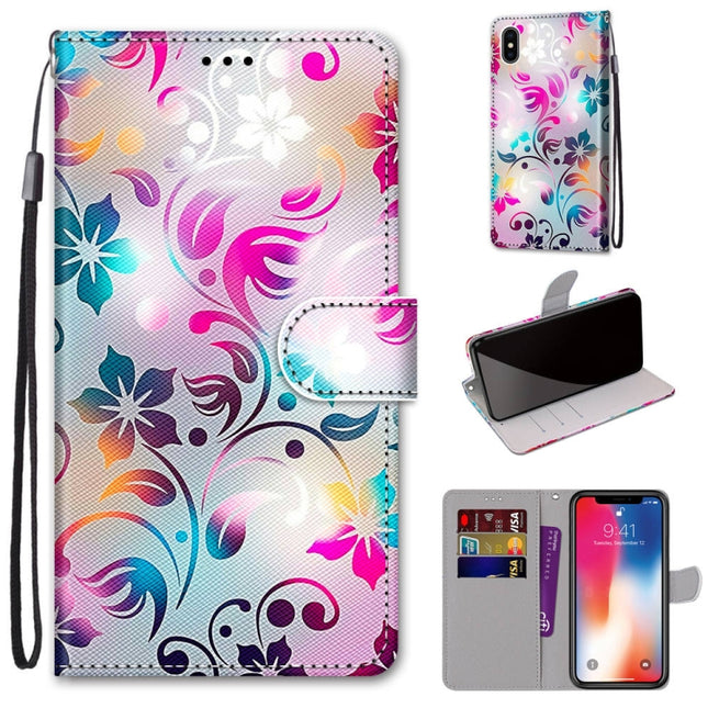 Coloured Drawing Cross Texture Horizontal Flip PU Leather Case with Holder & Card Slots & Wallet & Lanyard For iPhone XS / X(Gradient Colorful Flower)-garmade.com
