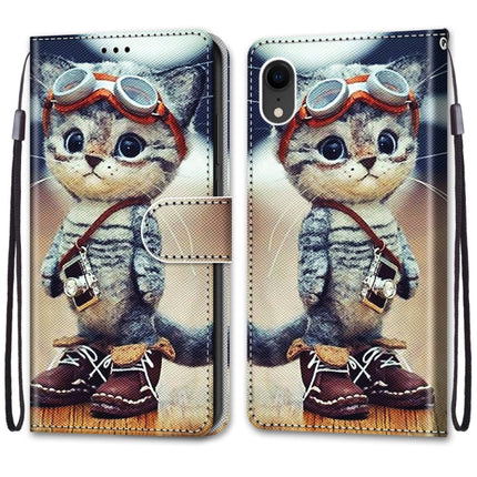 Coloured Drawing Cross Texture Horizontal Flip PU Leather Case with Holder & Card Slots & Wallet & Lanyard For iPhone XR(Leather Shoes Cat)-garmade.com