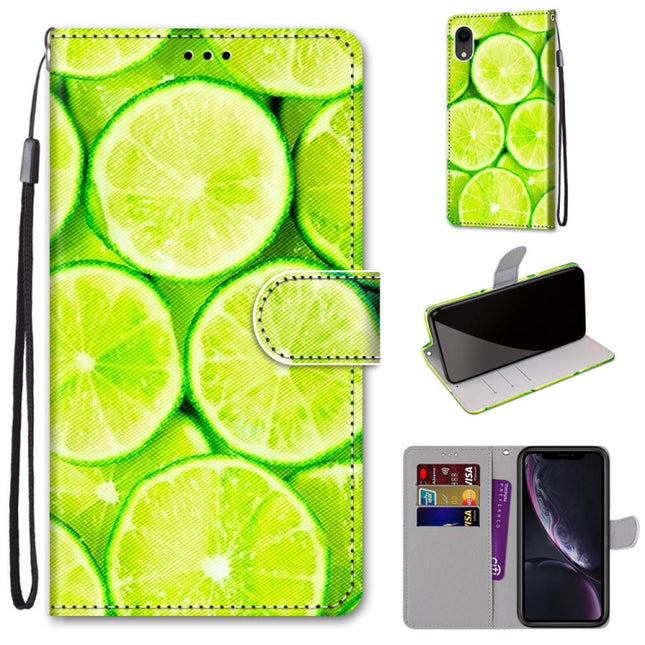Coloured Drawing Cross Texture Horizontal Flip PU Leather Case with Holder & Card Slots & Wallet & Lanyard For iPhone XR(Green Lemon)-garmade.com