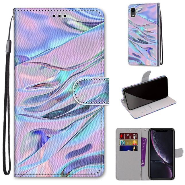 Coloured Drawing Cross Texture Horizontal Flip PU Leather Case with Holder & Card Slots & Wallet & Lanyard For iPhone XR(Fluorescent Water Texture)-garmade.com
