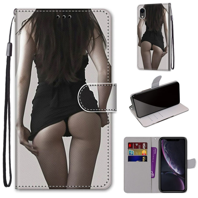 Coloured Drawing Cross Texture Horizontal Flip PU Leather Case with Holder & Card Slots & Wallet & Lanyard For iPhone XR(Upskirt)-garmade.com