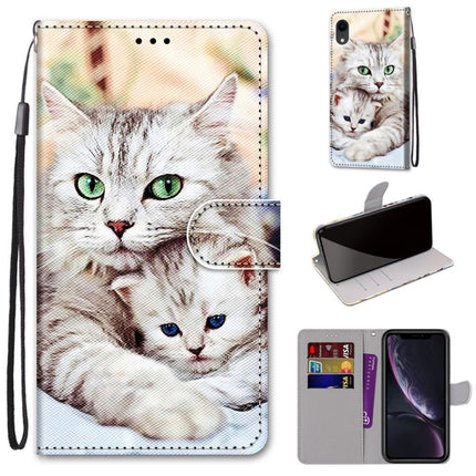Coloured Drawing Cross Texture Horizontal Flip PU Leather Case with Holder & Card Slots & Wallet & Lanyard For iPhone XR(Big Cat Holding Kitten)-garmade.com