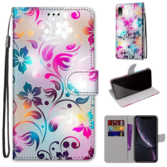 Coloured Drawing Cross Texture Horizontal Flip PU Leather Case with Holder & Card Slots & Wallet & Lanyard For iPhone XR(Gradient Colorful Flower)-garmade.com