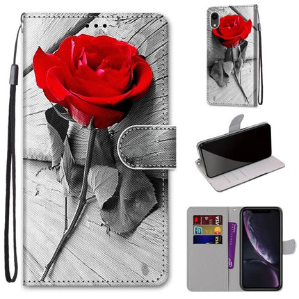 Coloured Drawing Cross Texture Horizontal Flip PU Leather Case with Holder & Card Slots & Wallet & Lanyard For iPhone XR(B10 Wood Red Rose)-garmade.com
