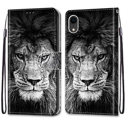 Coloured Drawing Cross Texture Horizontal Flip PU Leather Case with Holder & Card Slots & Wallet & Lanyard For iPhone XR(B11 Black White Lion Head)-garmade.com