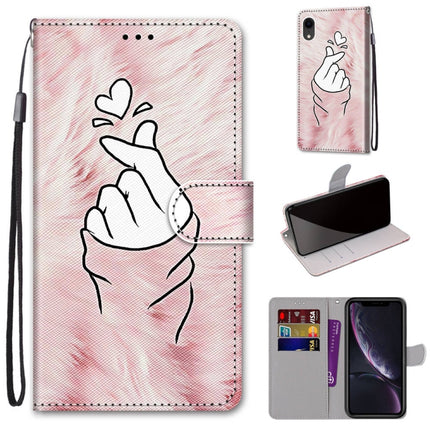 Coloured Drawing Cross Texture Horizontal Flip PU Leather Case with Holder & Card Slots & Wallet & Lanyard For iPhone XR(Pink Hands Heart)-garmade.com