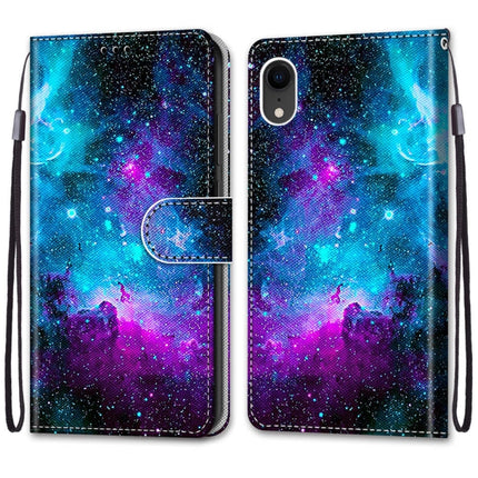 Coloured Drawing Cross Texture Horizontal Flip PU Leather Case with Holder & Card Slots & Wallet & Lanyard For iPhone XR(Purple Green Starry Sky)-garmade.com