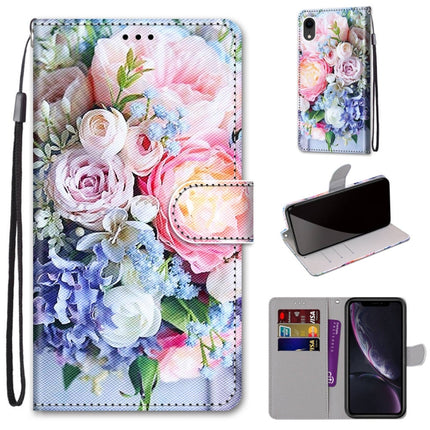 Coloured Drawing Cross Texture Horizontal Flip PU Leather Case with Holder & Card Slots & Wallet & Lanyard For iPhone XR(Light Pink Bouquet)-garmade.com