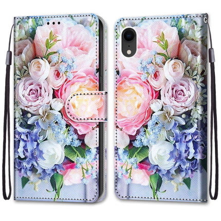 Coloured Drawing Cross Texture Horizontal Flip PU Leather Case with Holder & Card Slots & Wallet & Lanyard For iPhone XR(Light Pink Bouquet)-garmade.com