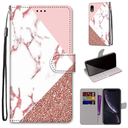 Coloured Drawing Cross Texture Horizontal Flip PU Leather Case with Holder & Card Slots & Wallet & Lanyard For iPhone XR(Pink Stone Texture)-garmade.com