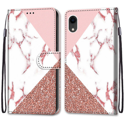 Coloured Drawing Cross Texture Horizontal Flip PU Leather Case with Holder & Card Slots & Wallet & Lanyard For iPhone XR(Pink Stone Texture)-garmade.com