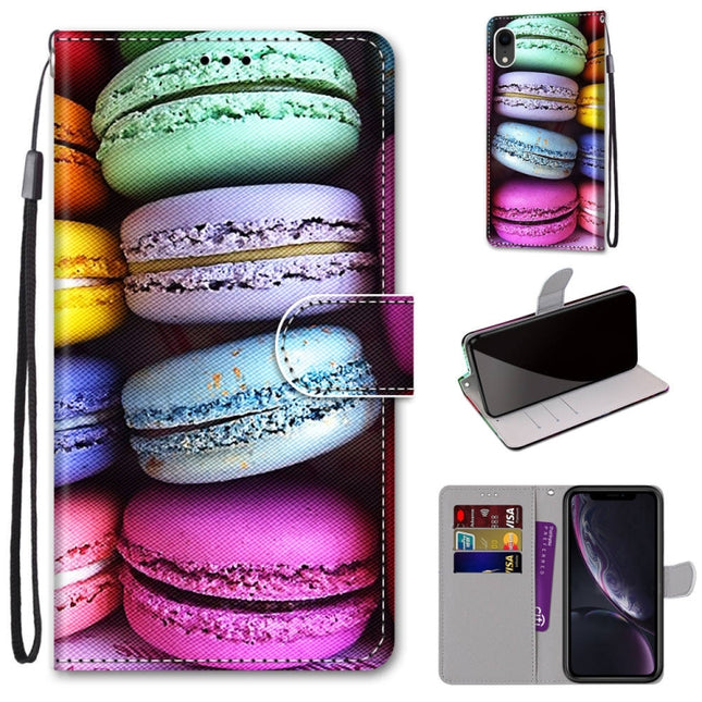 Coloured Drawing Cross Texture Horizontal Flip PU Leather Case with Holder & Card Slots & Wallet & Lanyard For iPhone XR(Colorful Cakes)-garmade.com