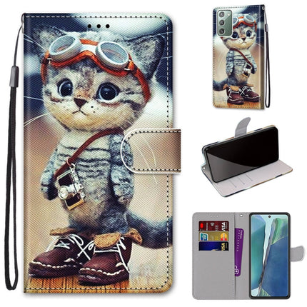 For Samsung Galaxy Note20 Coloured Drawing Cross Texture Horizontal Flip PU Leather Case with Holder & Card Slots & Wallet & Lanyard(Leather Shoes Cat)-garmade.com