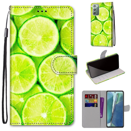 For Samsung Galaxy Note20 Coloured Drawing Cross Texture Horizontal Flip PU Leather Case with Holder & Card Slots & Wallet & Lanyard(Lime)-garmade.com
