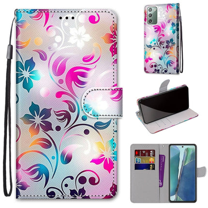 For Samsung Galaxy Note20 Coloured Drawing Cross Texture Horizontal Flip PU Leather Case with Holder & Card Slots & Wallet & Lanyard(Gradient Colorful Flower)-garmade.com