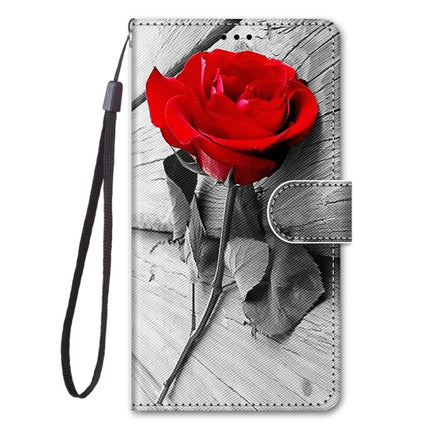 For Samsung Galaxy Note20 Coloured Drawing Cross Texture Horizontal Flip PU Leather Case with Holder & Card Slots & Wallet & Lanyard(Red Rose On Wooden)-garmade.com