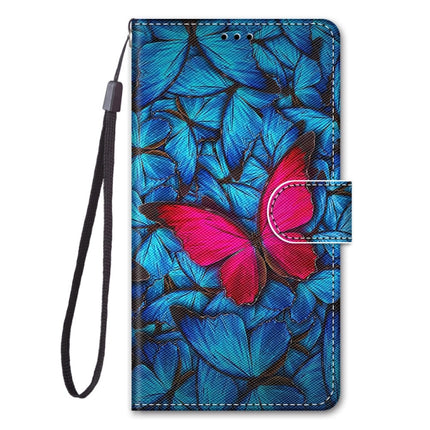 For Samsung Galaxy Note20 Coloured Drawing Cross Texture Horizontal Flip PU Leather Case with Holder & Card Slots & Wallet & Lanyard(Big Red Butterfly On Blue)-garmade.com