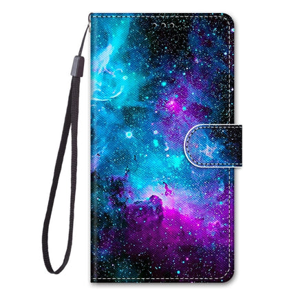 For Samsung Galaxy Note20 Coloured Drawing Cross Texture Horizontal Flip PU Leather Case with Holder & Card Slots & Wallet & Lanyard(Purple Green Starry Sky)-garmade.com