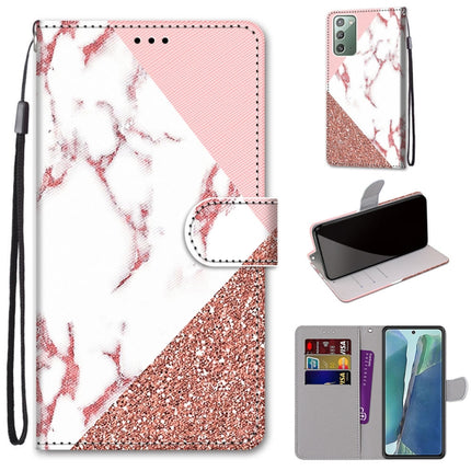For Samsung Galaxy Note20 Coloured Drawing Cross Texture Horizontal Flip PU Leather Case with Holder & Card Slots & Wallet & Lanyard(Stitching Pink Stone Pattern)-garmade.com