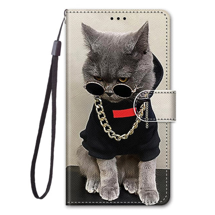 For Samsung Galaxy Note20 Ultra Coloured Drawing Cross Texture Horizontal Flip PU Leather Case with Holder & Card Slots & Wallet & Lanyard(Golden Chain Grey Cat)-garmade.com