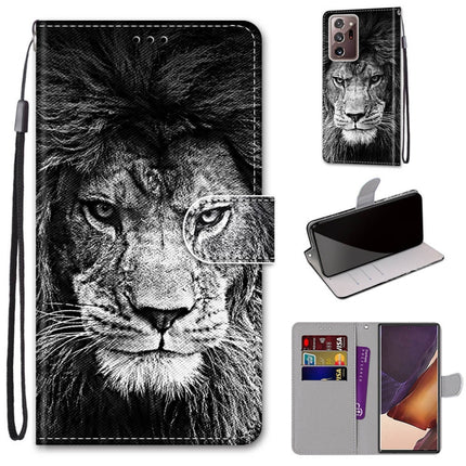 For Samsung Galaxy Note20 Ultra Coloured Drawing Cross Texture Horizontal Flip PU Leather Case with Holder & Card Slots & Wallet & Lanyard(Black and White Lion Head)-garmade.com