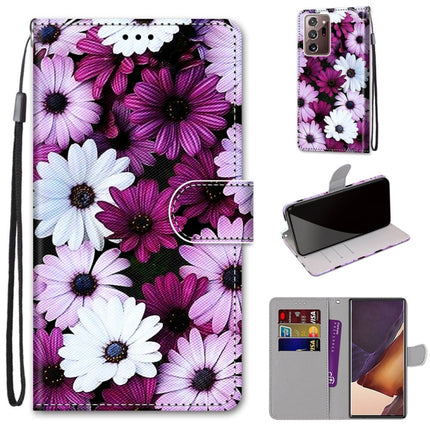 For Samsung Galaxy Note20 Ultra Coloured Drawing Cross Texture Horizontal Flip PU Leather Case with Holder & Card Slots & Wallet & Lanyard(Chrysanthemum Pink White Purple)-garmade.com