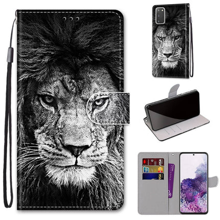 For Samsung Galaxy S20 Coloured Drawing Cross Texture Horizontal Flip PU Leather Case with Holder & Card Slots & Wallet & Lanyard(Black and White Lion Head)-garmade.com